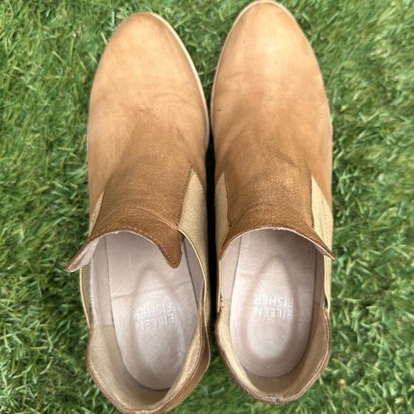 Eileen Fisher Even Nubuck Minimalist Western Boho Block Heel Ankle Booties 6.5 - Picture 4 of 11